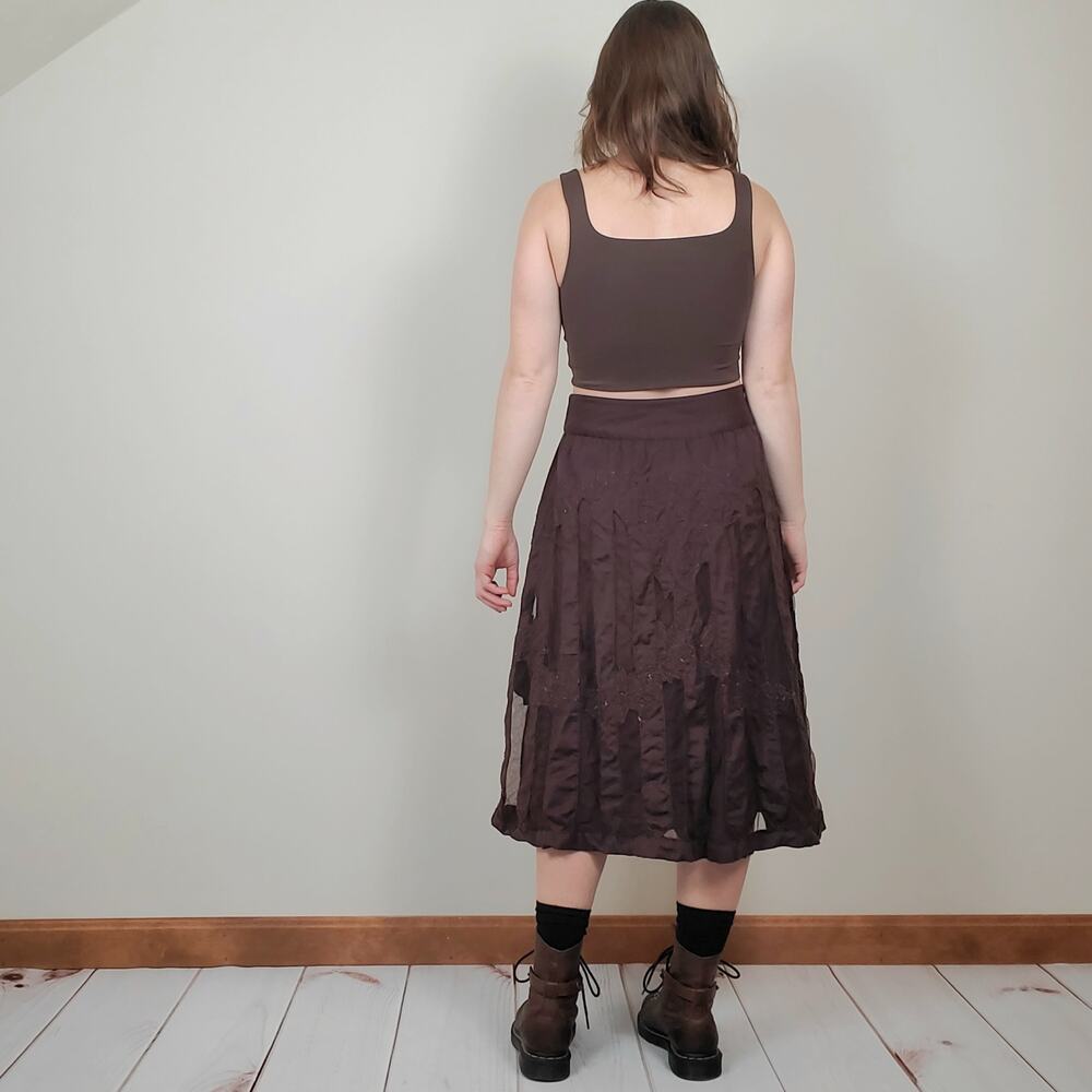 Anthropologie Ipsa Embroidered Tulle Midi Skirt Chocolate Brown 2 - Picture 3 of 11